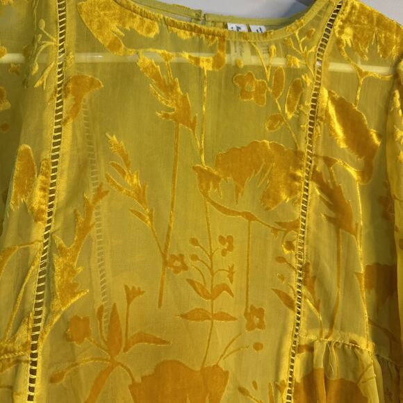 Meadow Rue Sheer Velvet Burnout Blouse 2 Gold Floral Peasant Anthropologie Sz 4 - Picture 5 of 10